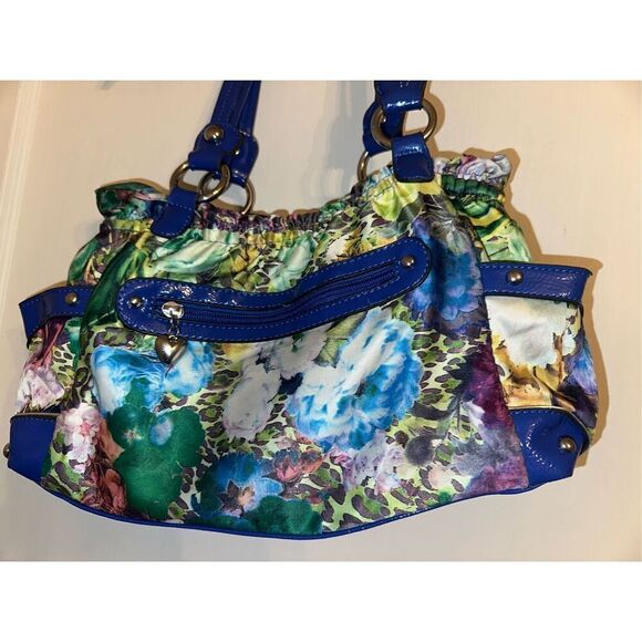 Vtg Wilsons Leather exotic floral purse bag pocketbook with buckle Trim patent l - Picture 3 of 8